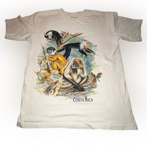 Costa Rica  t-shirt  100% Cotton Rain Forest MONKEYS  Beige. Size M